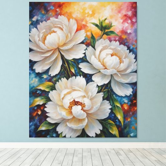 Een schilderij van witte bloemen canvas afdruk (Insitu (Houten vloer))