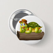 Een schildpad boven een log ronde button 5,7 cm (Voorkant /achterkant)