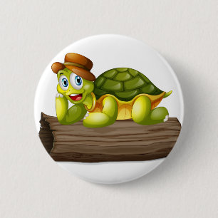 Een schildpad boven een log ronde button 5,7 cm