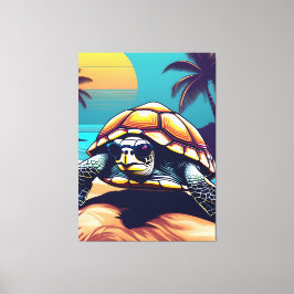 Een schildpad draagt een zonnebril canvas afdruk