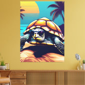 Een schildpad draagt een zonnebril canvas afdruk (Insitu (Woonkamer))