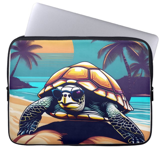 Een schildpad draagt een zonnebril laptop sleeve (Voorkant)
