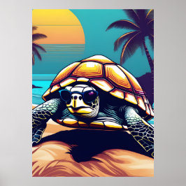 Een schildpad draagt een zonnebril poster