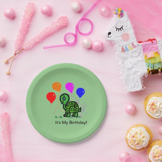 Een schildpad en ballonnen papieren bordje (Feest)