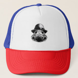 Een schildpad met een pet, een klassieke uitstrali trucker pet