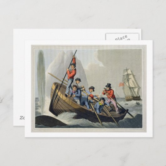 Een schip dat een walvis aanvalt, gegraveerd door  briefkaart (Voorkant / Achterkant)
