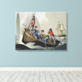 Een schip dat een walvis aanvalt, gegraveerd door canvas afdruk (Insitu (Houten vloer))