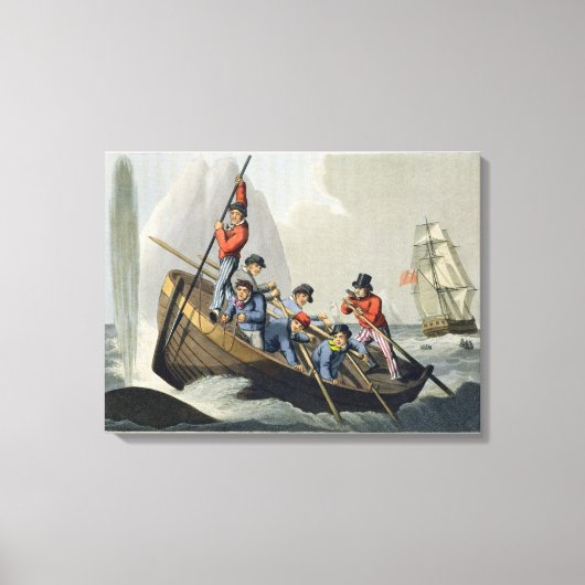 Een schip dat een walvis aanvalt, gegraveerd door canvas afdruk (Voorkant)