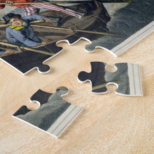 Een schip dat een walvis aanvalt, gegraveerd door  legpuzzel (Zijkant)