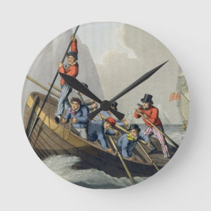 Een schip dat een walvis aanvalt, gegraveerd door ronde klok
