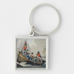 Een schip dat een walvis aanvalt, gegraveerd door  sleutelhanger