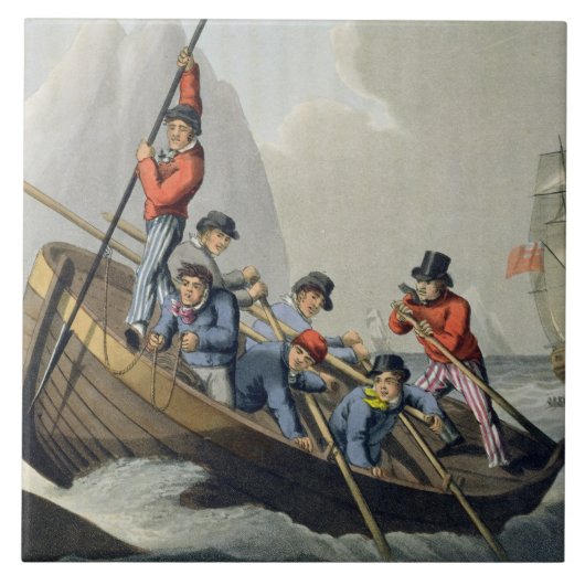 Een schip dat een walvis aanvalt, gegraveerd door tegeltje (Voorkant)