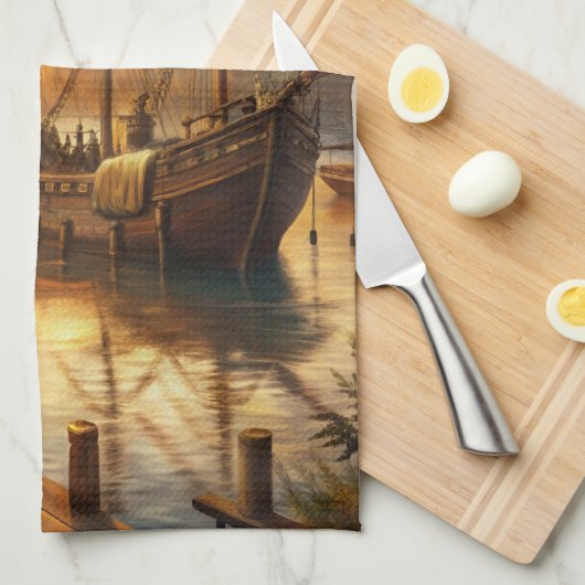 Een schip in de haven theedoek (Quarter Fold)