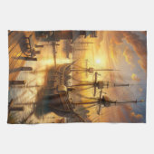 Een schip in de haven theedoek (Horizontaal)