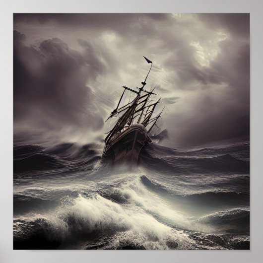 Een schip in een storm in de wilde Oceaan Poster (Voorkant)