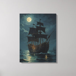 Een schip in het water bij het schilderen canvas afdruk