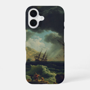 Een schipbreuk in stormachtige zeeën door Claude-J iPhone 16 Hoesje
