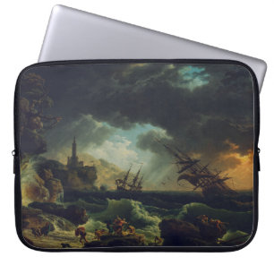 Een schipbreuk in stormachtige zeeën door Claude-J Laptop Sleeve