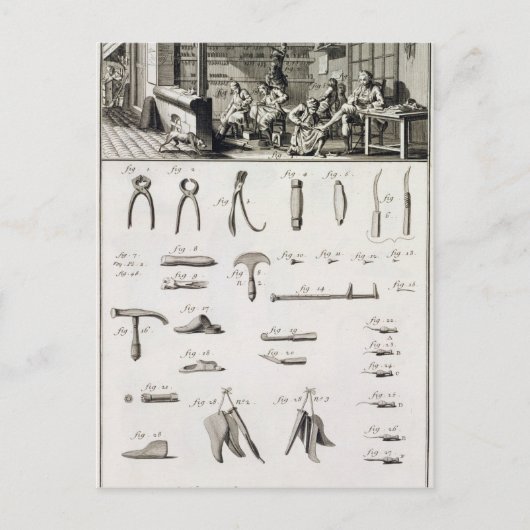 Een schoen en bootmaker en hun hulpmiddelen, van briefkaart (Voorkant)