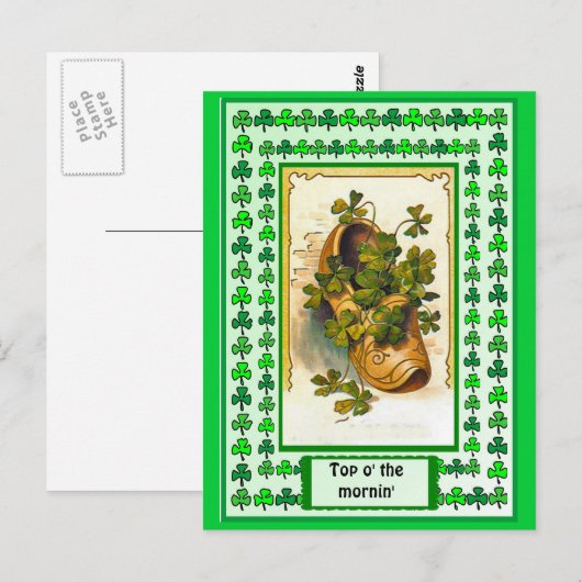 Een schoen vol met shamrocks briefkaart (Voorkant / Achterkant)
