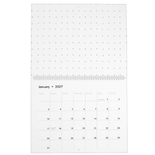 Een schone witte achtergrond met kleine verspreide kalender (Jan 2027)