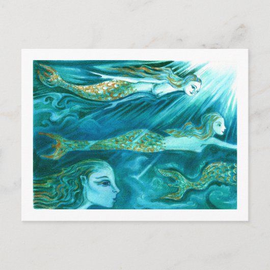 Een school van Mermaids zwemt langs Briefkaart (Voorkant)