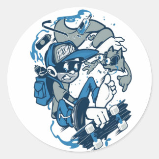 Een schooljongen met longboard ronde sticker