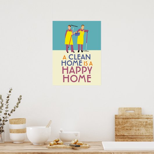 Een Schoon Huis is een Gelukkig Huis Schoonmaken Poster (Keuken)