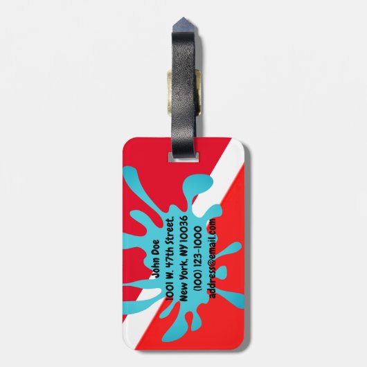 EEN SCHUBA SPLASH.  DIVERS BAGAGELABEL (Achterkant verticaal)