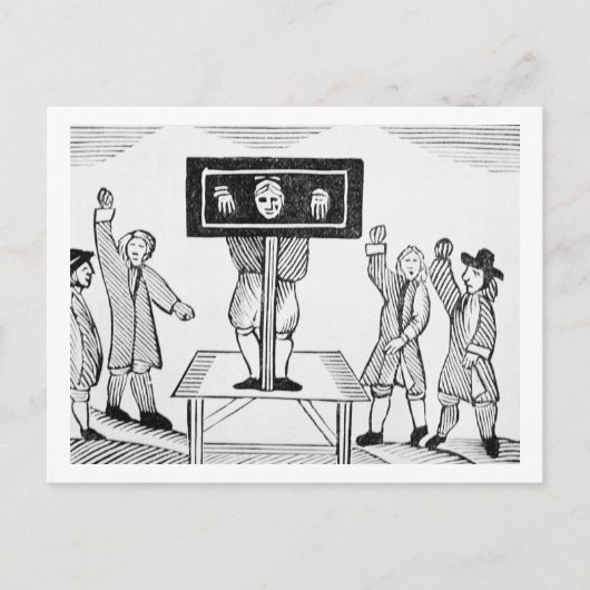 Een schuldig Man in Pillory van het Dorp, Briefkaart (Voorkant)