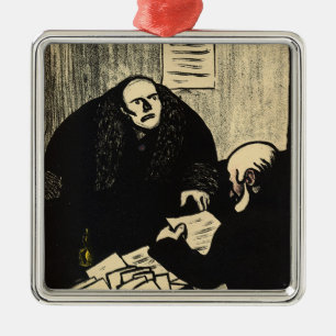 Een schuldige verdachte probeert een vraag te stel metalen ornament