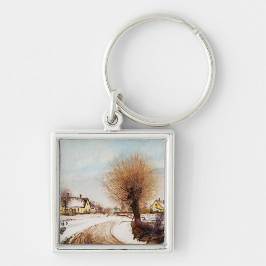 Een Sealand-dorp. Winter van Laurits Ring Sleutelhanger (Voorkant)