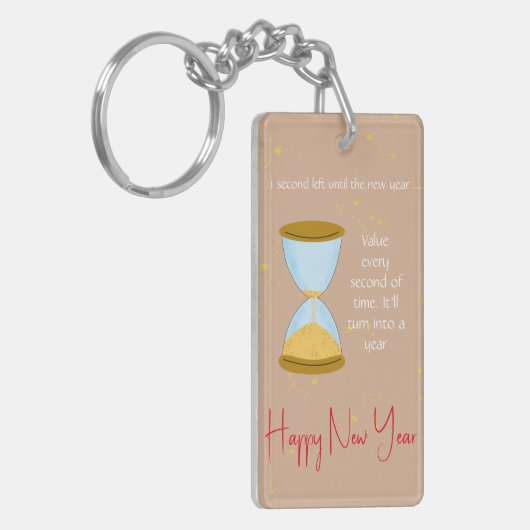 Eén seconde resterend voor Nieuwjaar Hourglass Sleutelhanger (Voorkant Links)