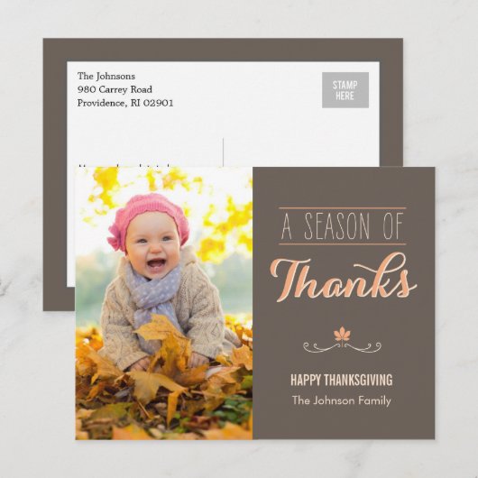 Een Seizoen Bedankt Thanksgiving Fotokaart Feestdagenkaart (Voorkant / Achterkant)