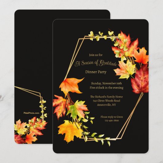 Een Seizoen van Dankbaarheid Dinnerparty Kaart (Voorkant / Achterkant)