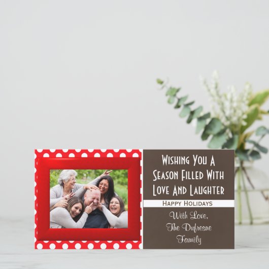 Een seizoen van liefde en lach kerstmis feestdagenkaart (Staand voorkant)