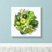 Een selectie van groene groenten en fruit. canvas afdruk (Insitu (Houten vloer))