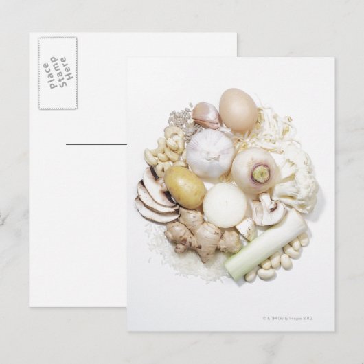 Een selectie van witte groenten en fruit. briefkaart (Voorkant / Achterkant)