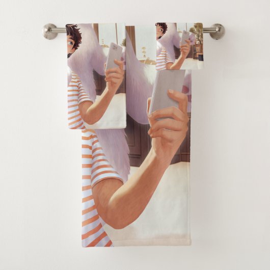 Een selfie met de pluizige reus bad handdoek (Insitu)