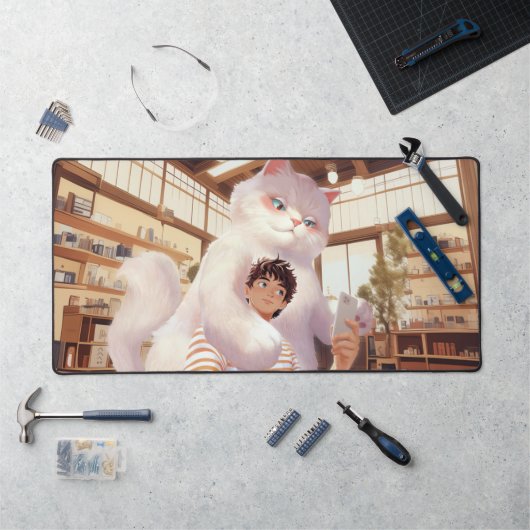 Een selfie met de pluizige reus bureaumat (Werkstation)