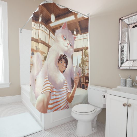 Een selfie met de pluizige reus douchegordijn (In situ)