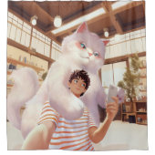 Een selfie met de pluizige reus douchegordijn (Voorkant)