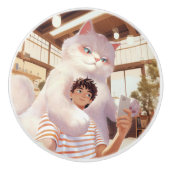 Een selfie met de pluizige reus keramische knop (Voorkant)