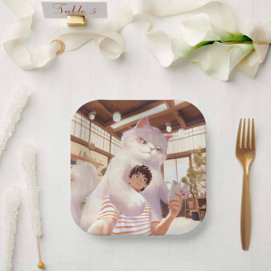 Een selfie met de pluizige reus papieren bordje (Huwelijk)