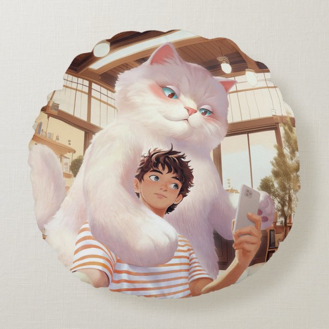 Een selfie met de pluizige reus rond kussen (Voorkant)