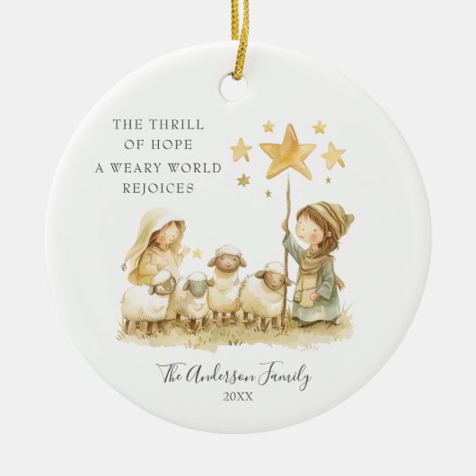 Een sensatie van hoop kerstboom kerststal keramisch ornament (Voorkant)