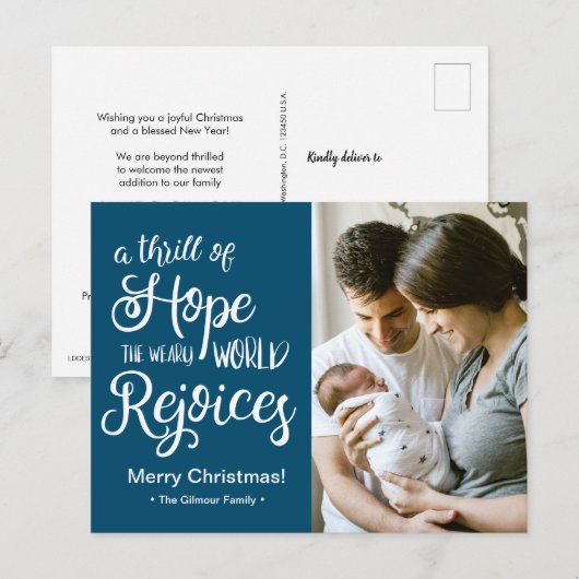 Een sensatie van Hope Blue Christmas Baby Feestdagenkaart (Voorkant / Achterkant)