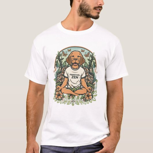 Een sereen landschap met een mediterende hond t-shirt (Voorkant)