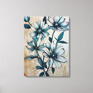 Een serene Blauwe en Witte Bloemen Canvas Print