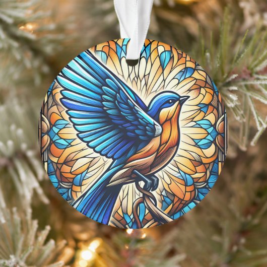Een serene blauwvogel: Glas in lood kunstwerk Ornament (Boom)